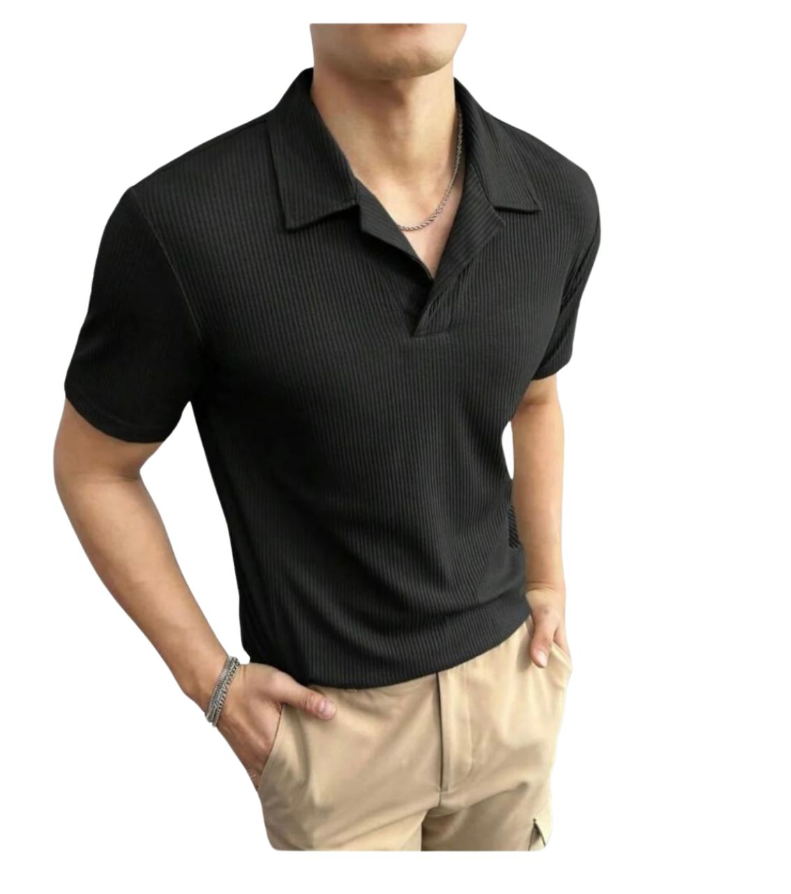 Zenbers Polo Tshirt Waffle Knit Black